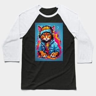 Handsome orange cat dj wearing headphones. Baseball T-Shirt